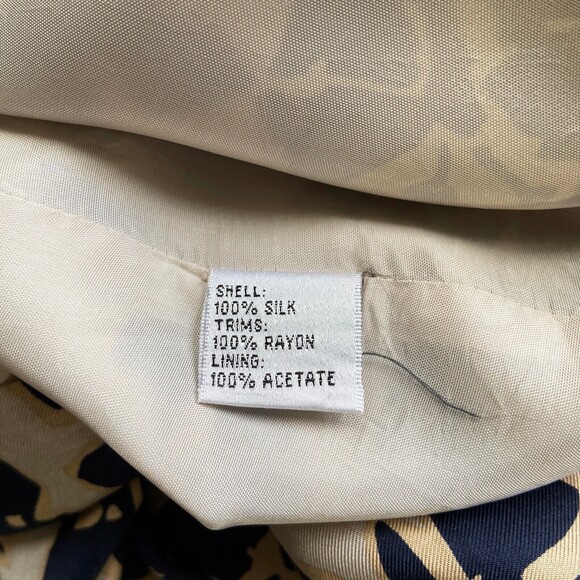 Carmen Marc Valvo Silk Fit & Flare Dress Size 8 Navy Tan Butterflies Sleeveless - Picture 7 of 7